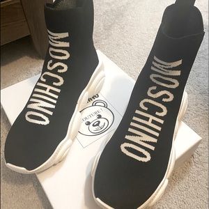 Moschino Black Logo High-Top Sock Sneakers size 39